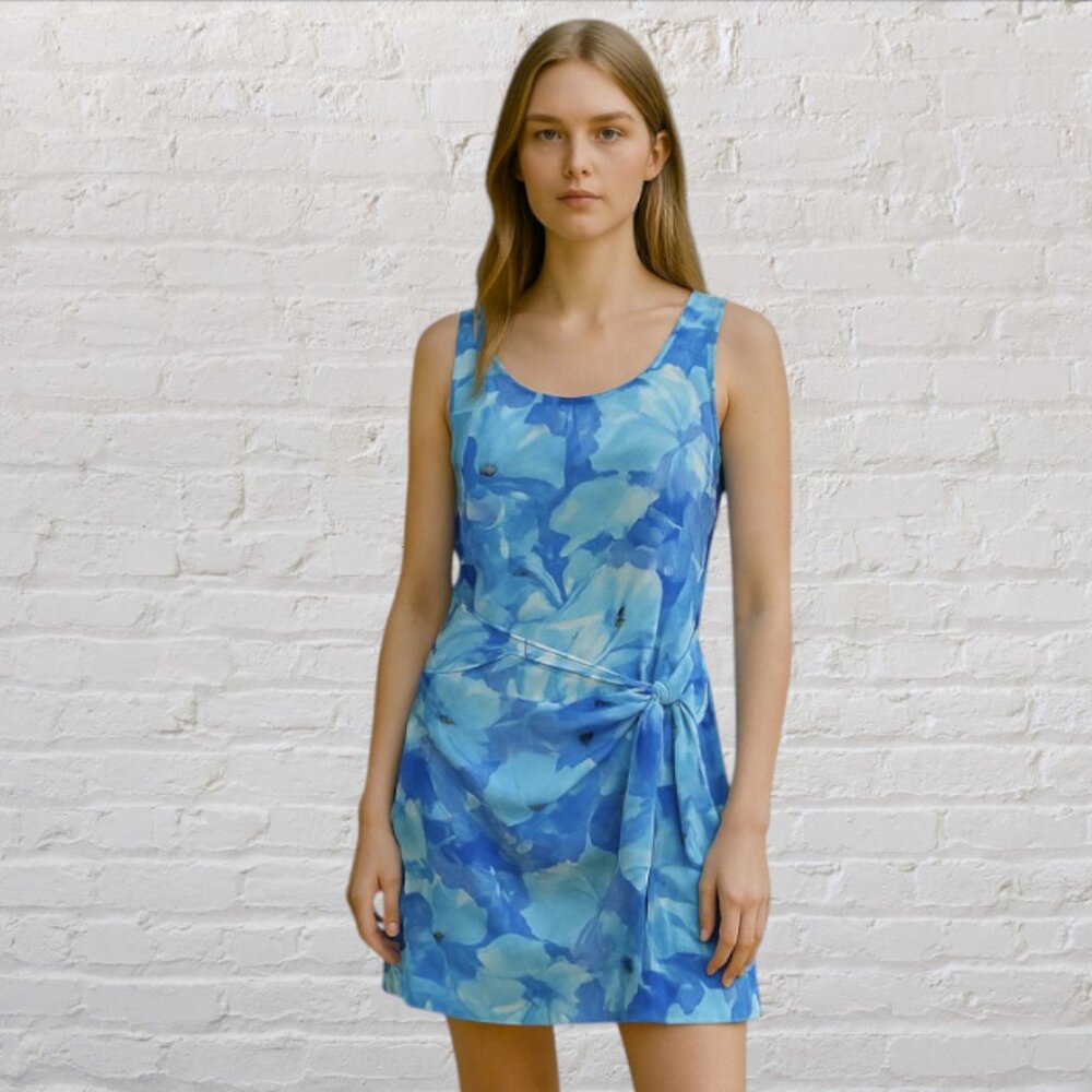 PAUL HARRIS -- Mini Sundress, Wraparound, Tropical, Front Tie/Back Zip